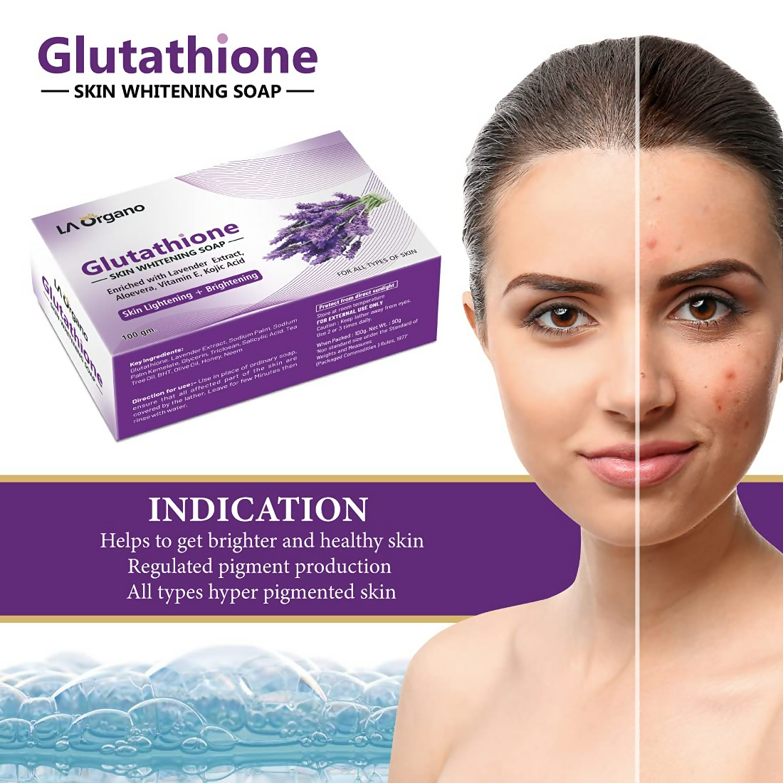 LA Organo Glutathione Lavender Skin Whitening Soap | Swadesiicart