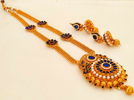 Blue Kemp Long Necklace Set For Weddings - Grab2buy