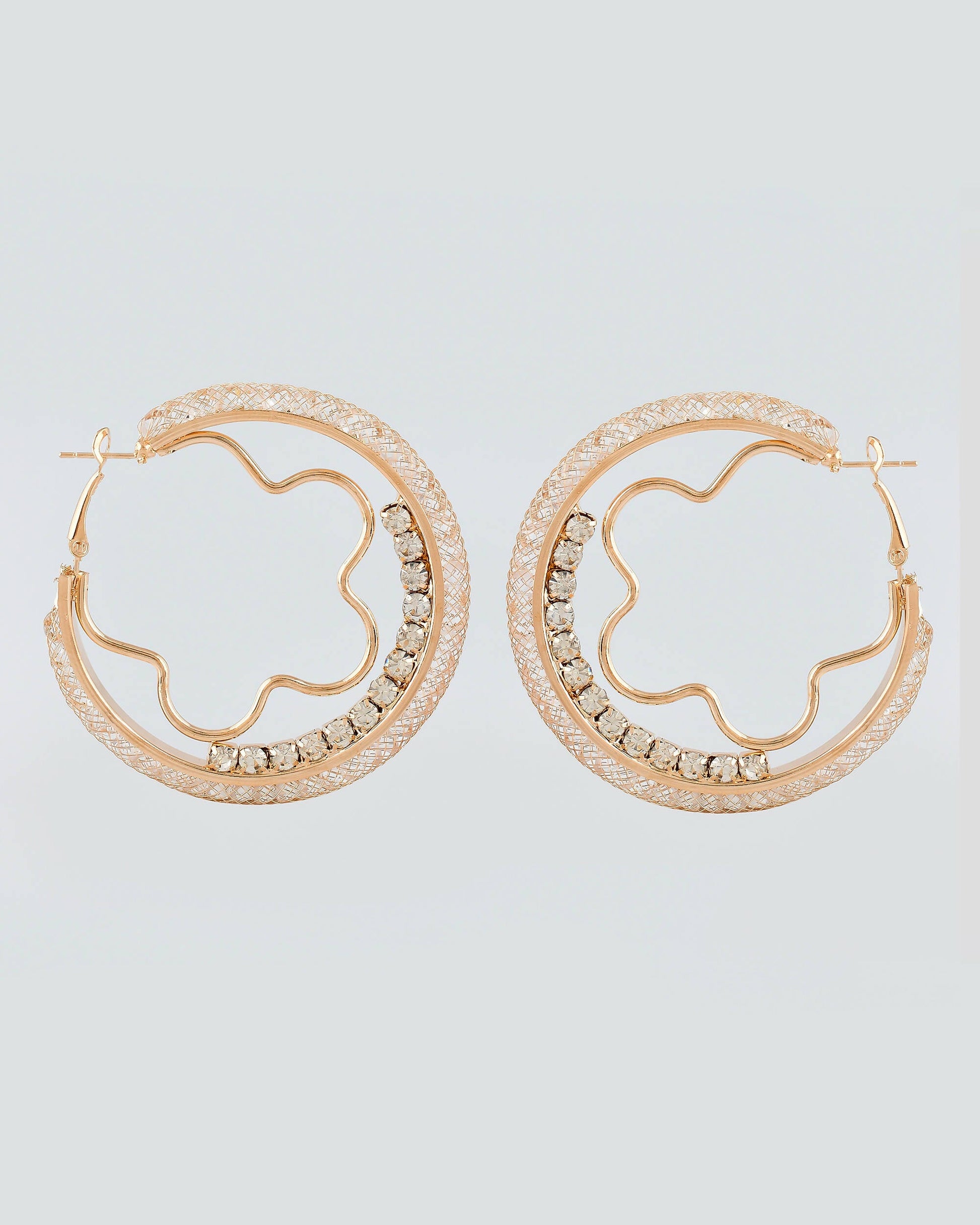 VOJ Women Gold-Plated Studded Beads Stainless Steel Double Circular Hoop Earrings - Grab2buy