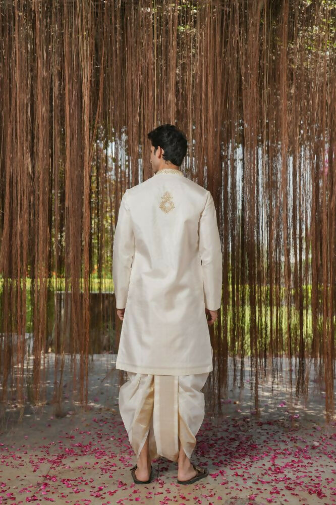 White Kanjivaram Hand Embroidered Pattu Set by Hilo Design  Grab2Buy Hilo Design Grab2Buy