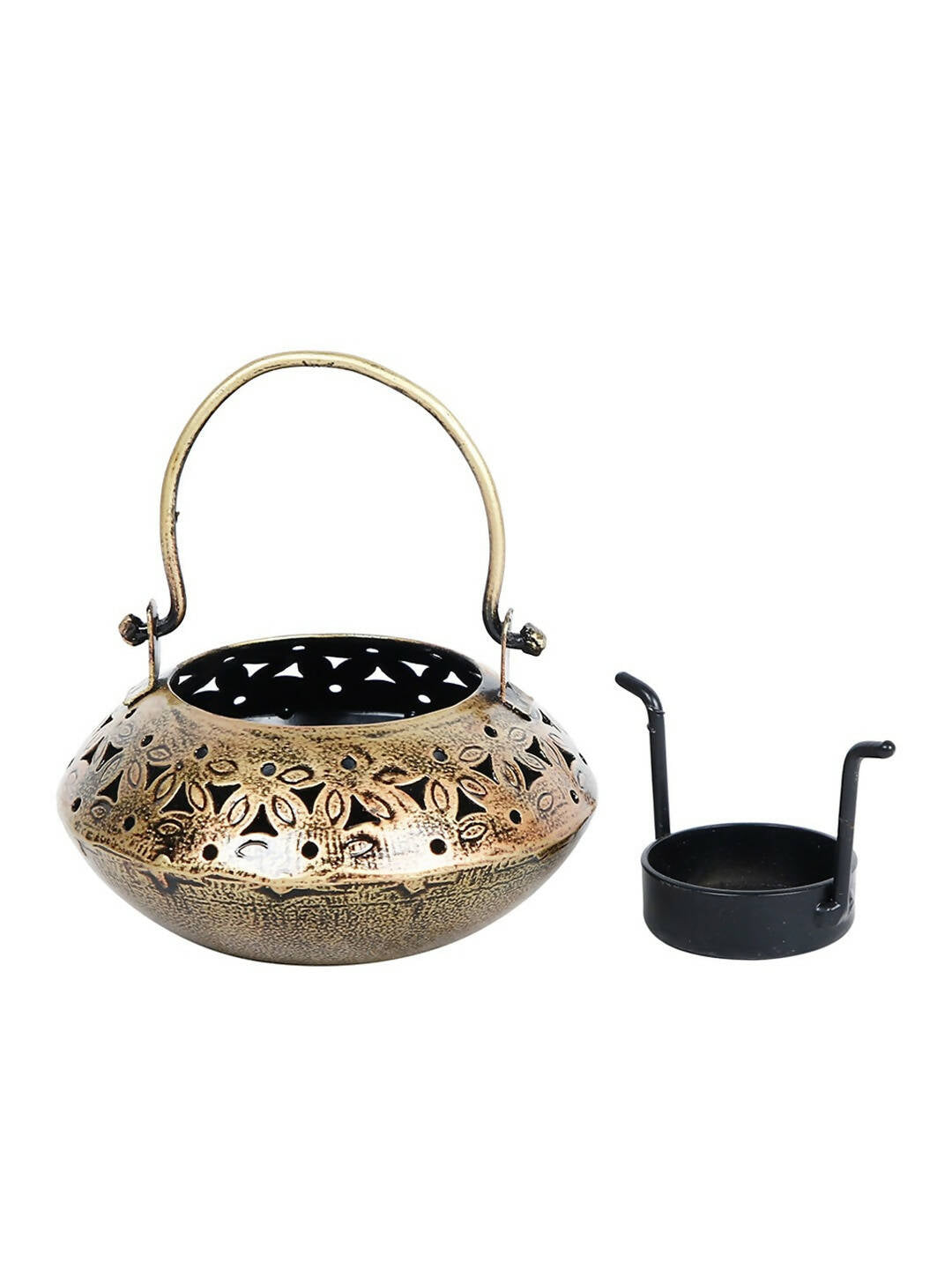 CraftVatika Gold-Toned Metal Degchi Hanging Tealight Candle Holder 