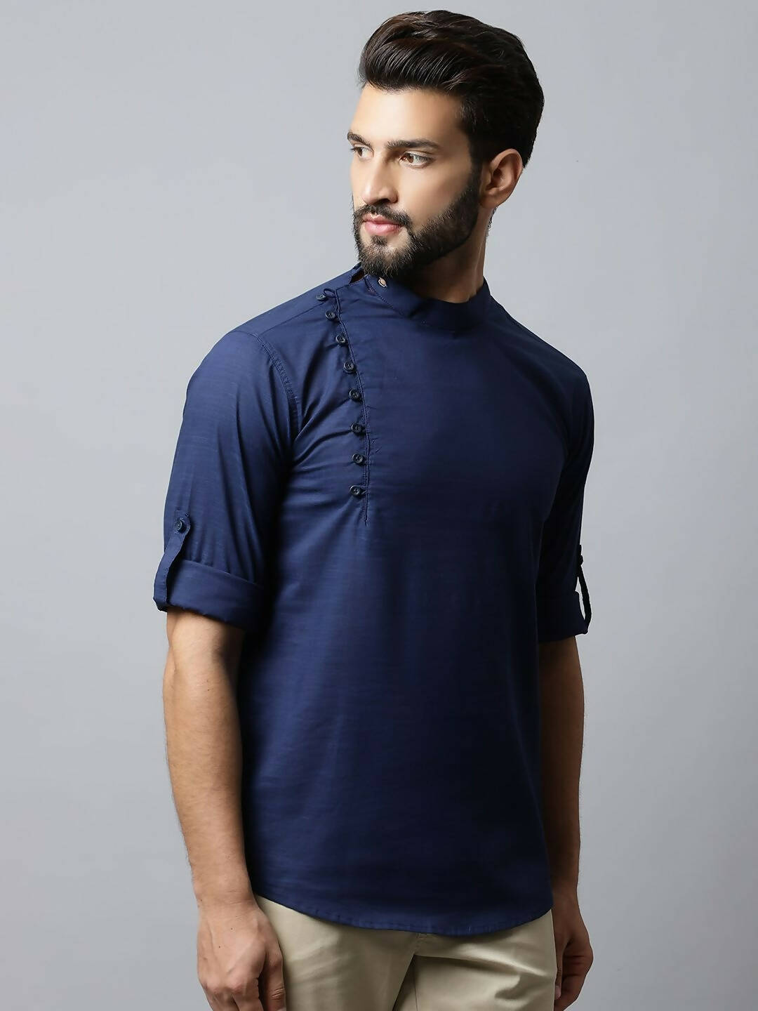 Even Apparels Navy blue Color Viscose Pure Cotton Men's Kurta With Side Placket (SLD1190) 