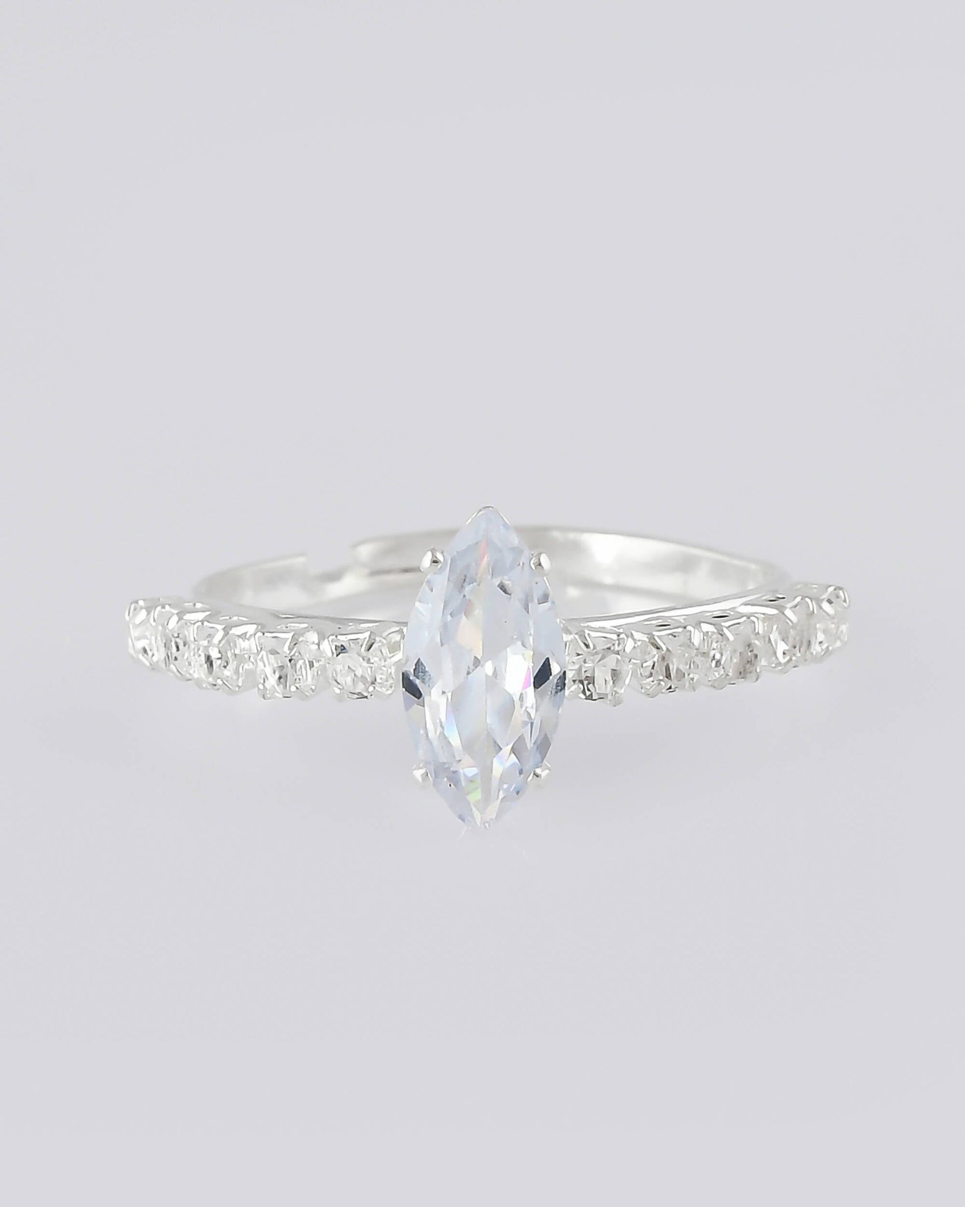 VOJ white CZ-detail Stainless Steel Cubic Zirconia Silver Plated Adjustable Finger Ring 