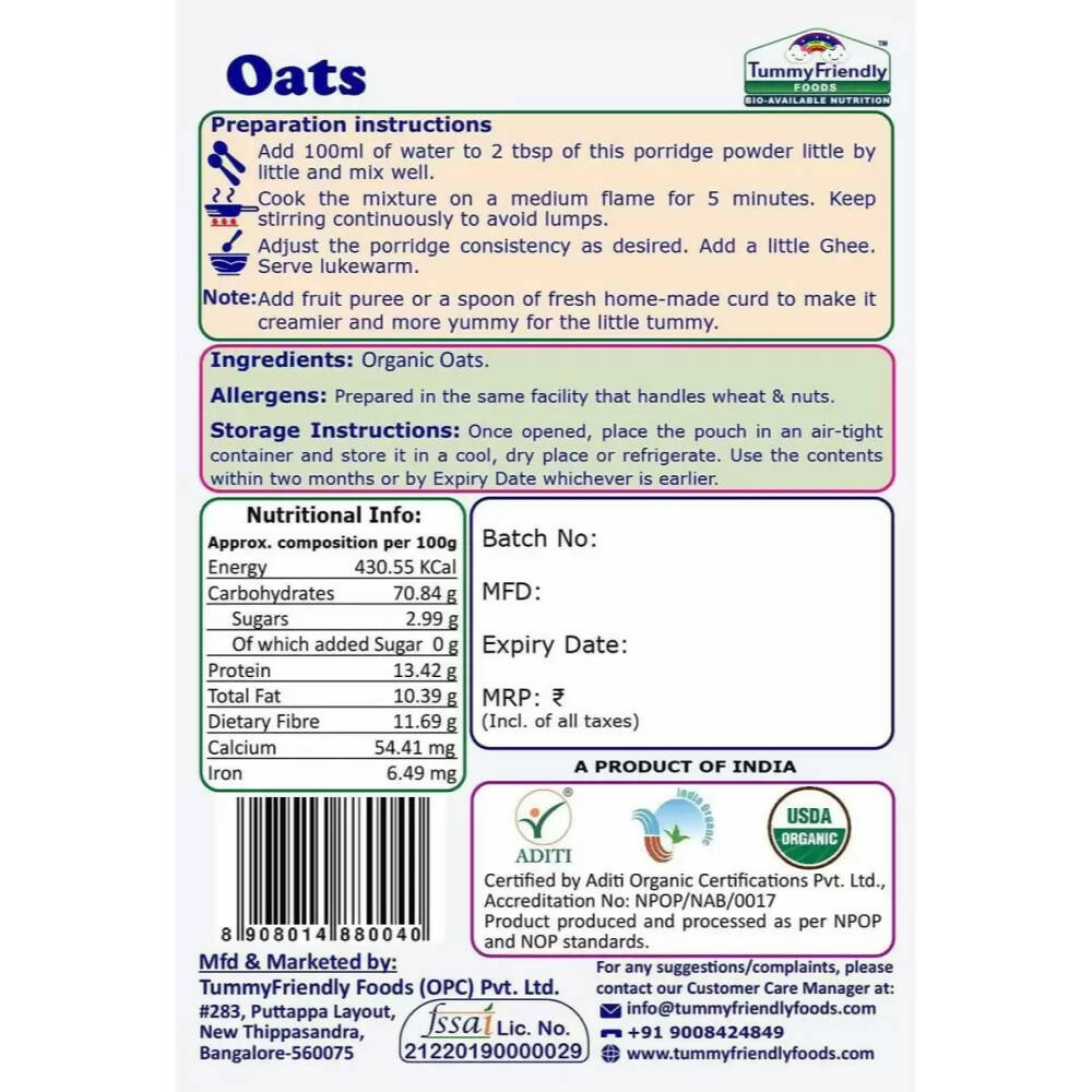 TummyFriendly Foods Certified Oats Porridge Mixes - Stage1, Stage2, Stage3  Grab2Buy TummyFriendly Foods Grab2Buy