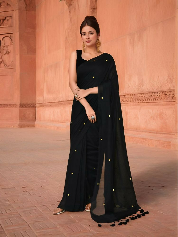 Joban Fashion Women Black Trendy Cotton Saree