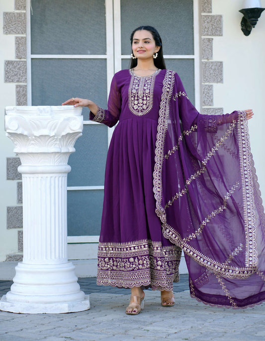Lehenga Mart Designer Gown With Coding Sequence Embroidered Work - Blue