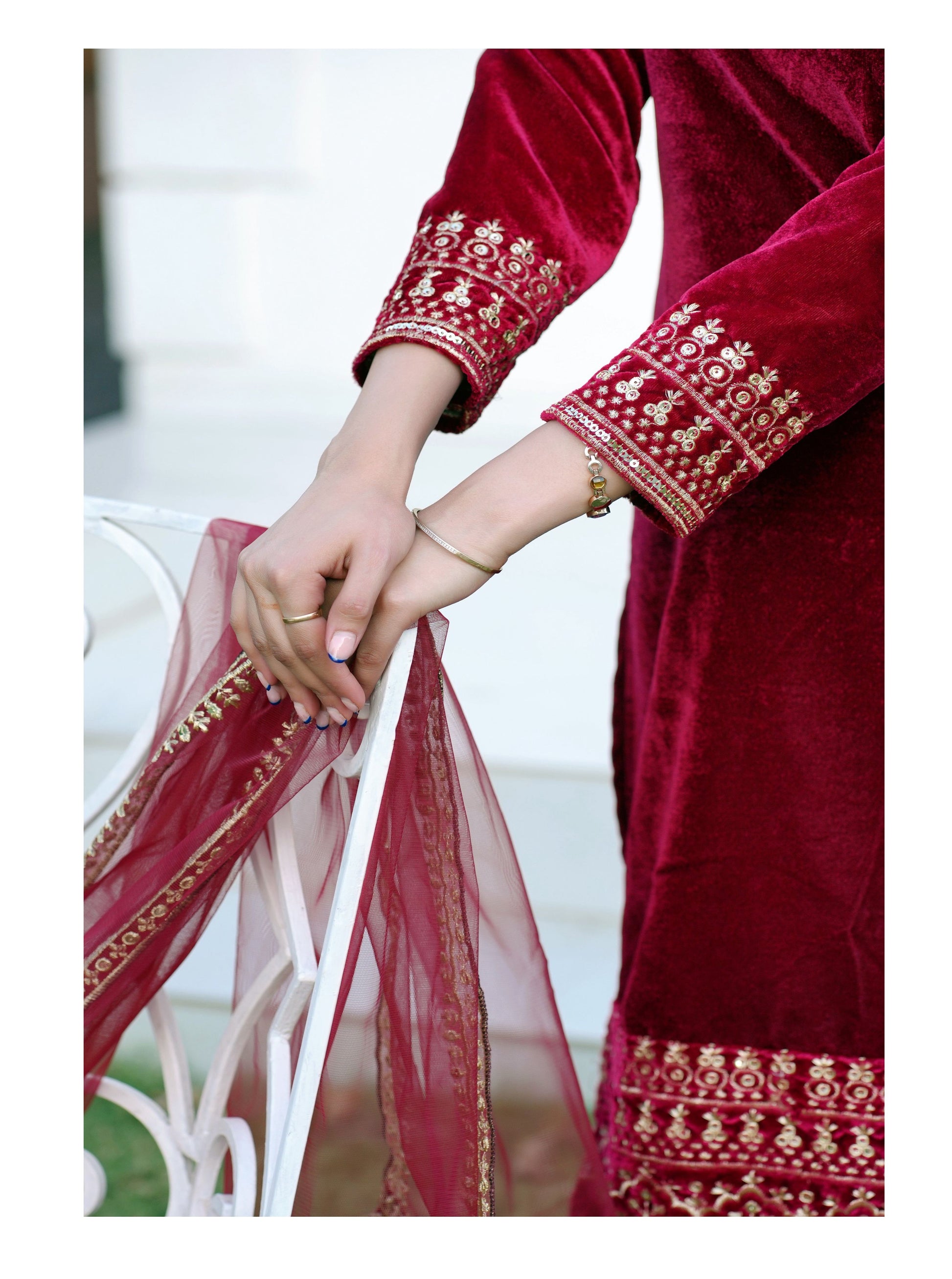 Lehenga Mart Designer Velvet Suit With Sequence Embroidered Work - Red