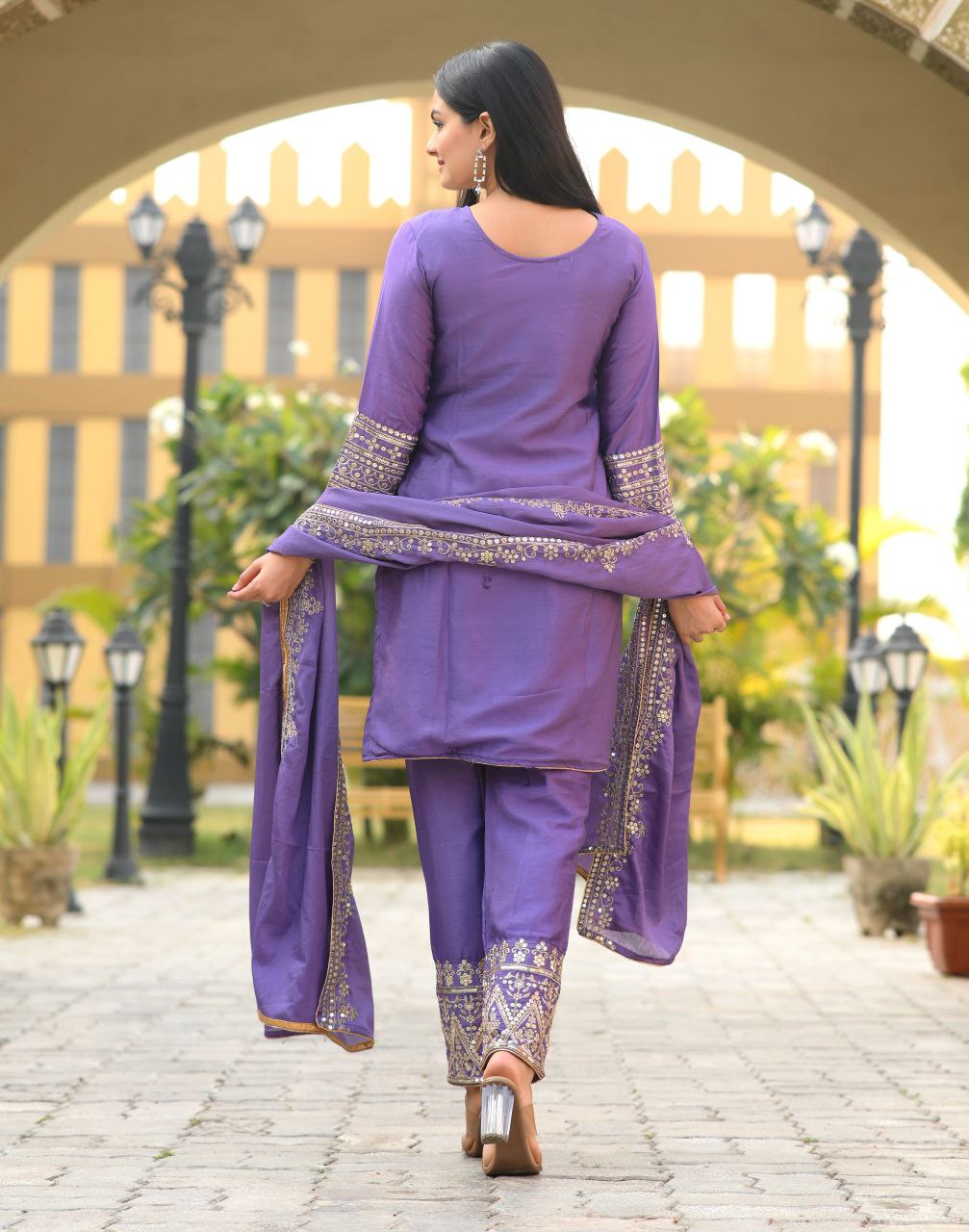 Lehenga Mart Designer Chinon Suit With Sequence Embroidered Work - Lavender