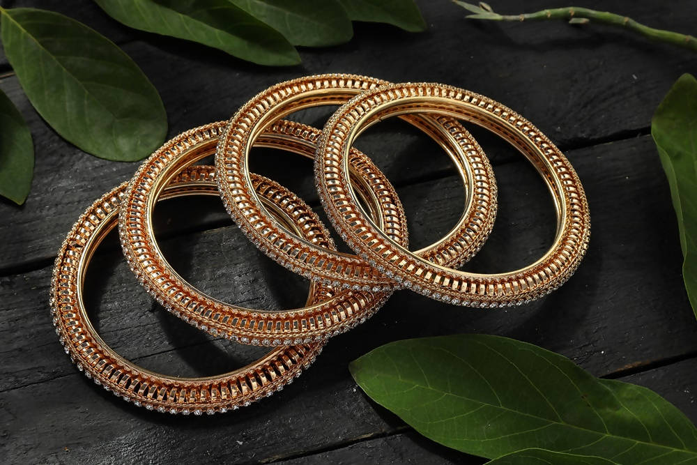 Mominos Fashion Kamal Johar White Stone Golden Bangles Set
