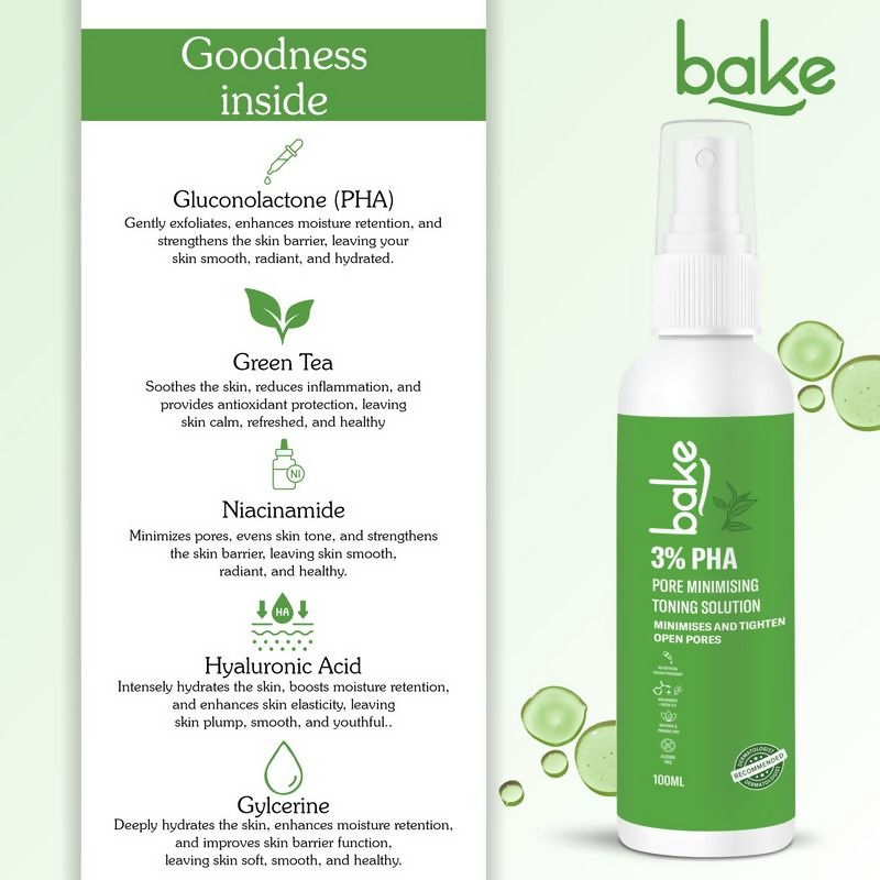 Bake 3% Pha Pore Minimising Toner With Gluconolactone & Niacinamide For Open Pores & Acne  Grab2Buy Bake Grab2Buy