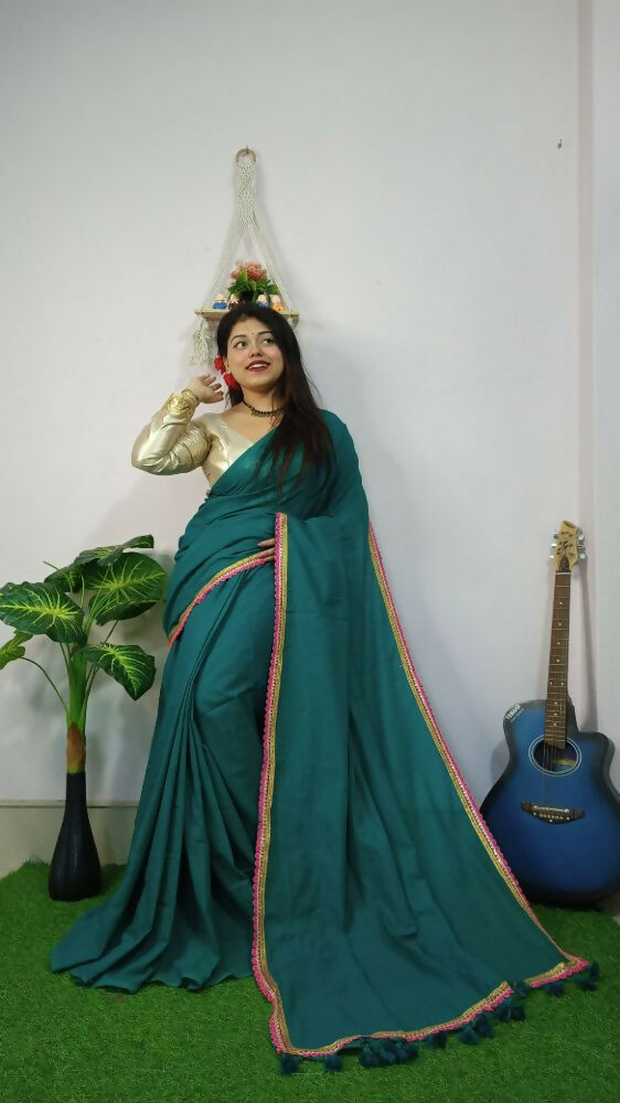 Exclusive Collection Beautiful Khadi Cotton Handloom Grab2Buy With Beautiful Zari Border - Green 
