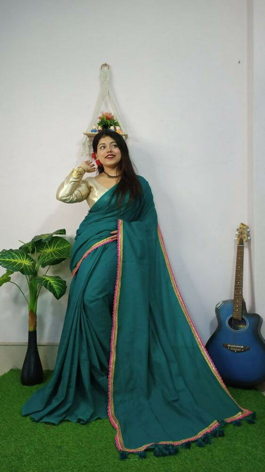 Exclusive Collection Beautiful Khadi Cotton Handloom Grab2Buy With Beautiful Zari Border - Green 