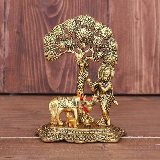 Chhariya Crafts Metal Krishna With Kamdhenu Cow - Grab2buy