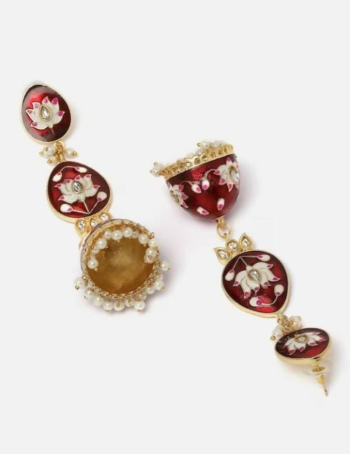 Alloy Base Metal Gold-Toned Kundan Oval Jhumkas Earrings for Women & Girls By House of Ree - Grab2buy