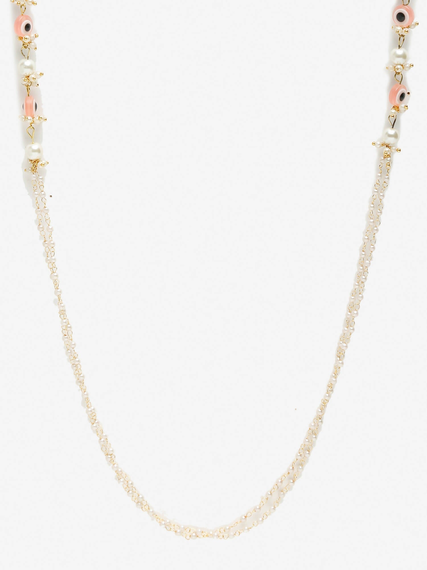 Pink Gold-Toned Evil Eye Beaded Mask Chain - Ruby Raang