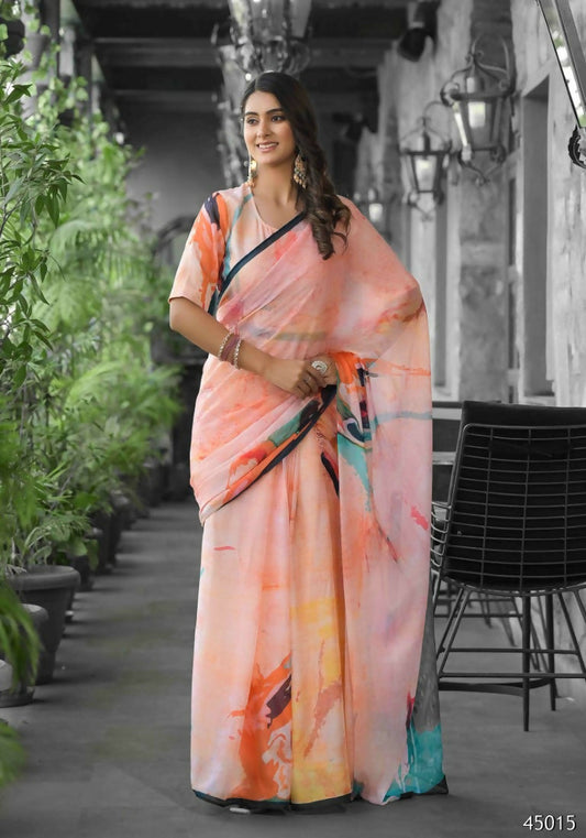 stylish Casual Orange Imported georgette Ready to Wear Fancy Saree - Ashwini