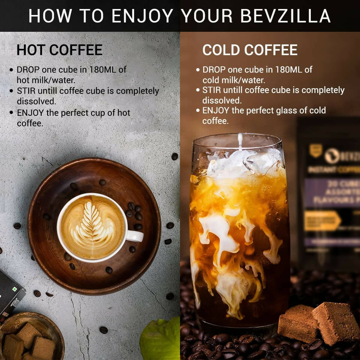 Bevzilla Instant Coffee Cubes Pack with Organic Date Palm Jaggery - Irish Cream 