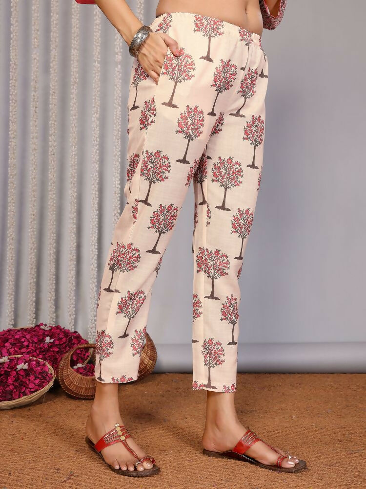 Joban Fashion Women Cream Linen Printed Stitched Kurta Set