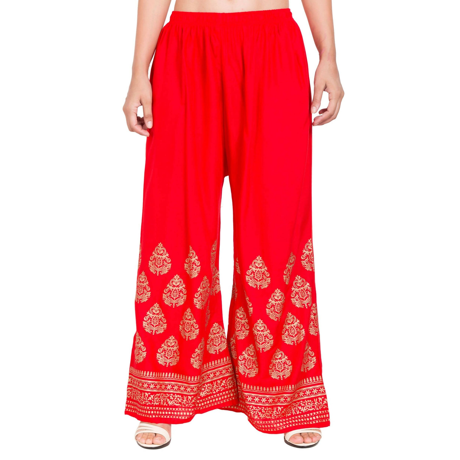 PAVONINE Red Color Golden Printed Rayon Fabric Sharara For Women & Girls