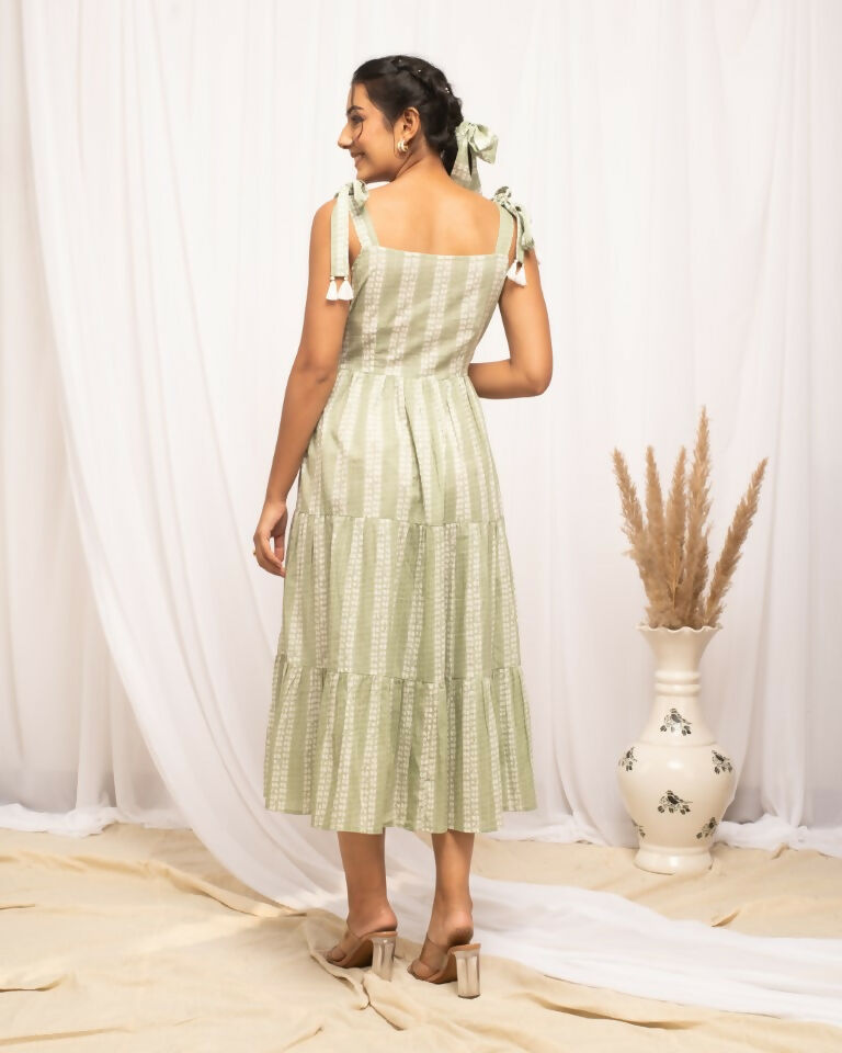 FIORRA Women's Green Cotton Printed Dress 