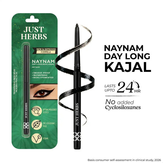 Naynam Day-long Kohl Kajal – Deep Black | Cyclosiloxane-Free 