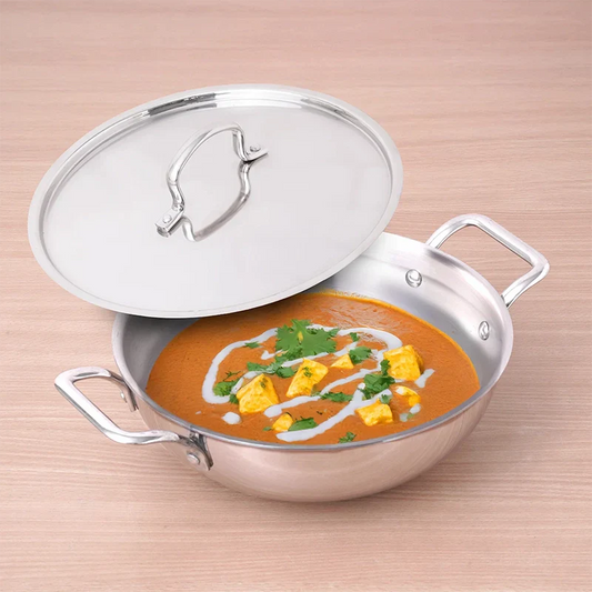The Indus Valley TurboCuk Tri-ply Stainless Steel Kadai+ Steel Lid, Premium Quality, 3 Layer Thick Body, 100% Toxin-free, Non-stick, Induction & Gas, 3L/3.5L/3.9L/4.5L  Grab2Buy The Indus Valley Grab2Buy