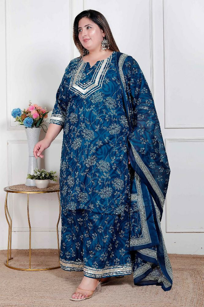 Miravan Plus Size Women'S Gota Patti Cotton Kurta Paired With Palazzo And Dupatta