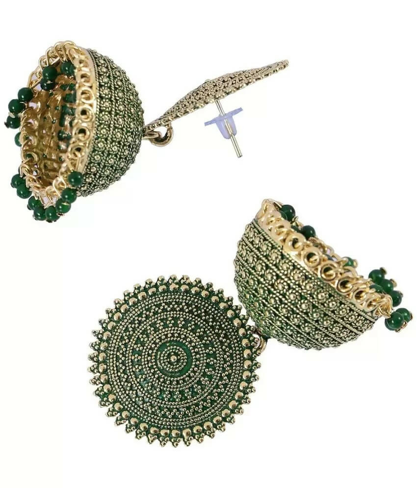 Mominos Fashion Joharkamal Gold-Plated Meenakari Jhumkas For Women & Girls (Green) - Grab2buy
