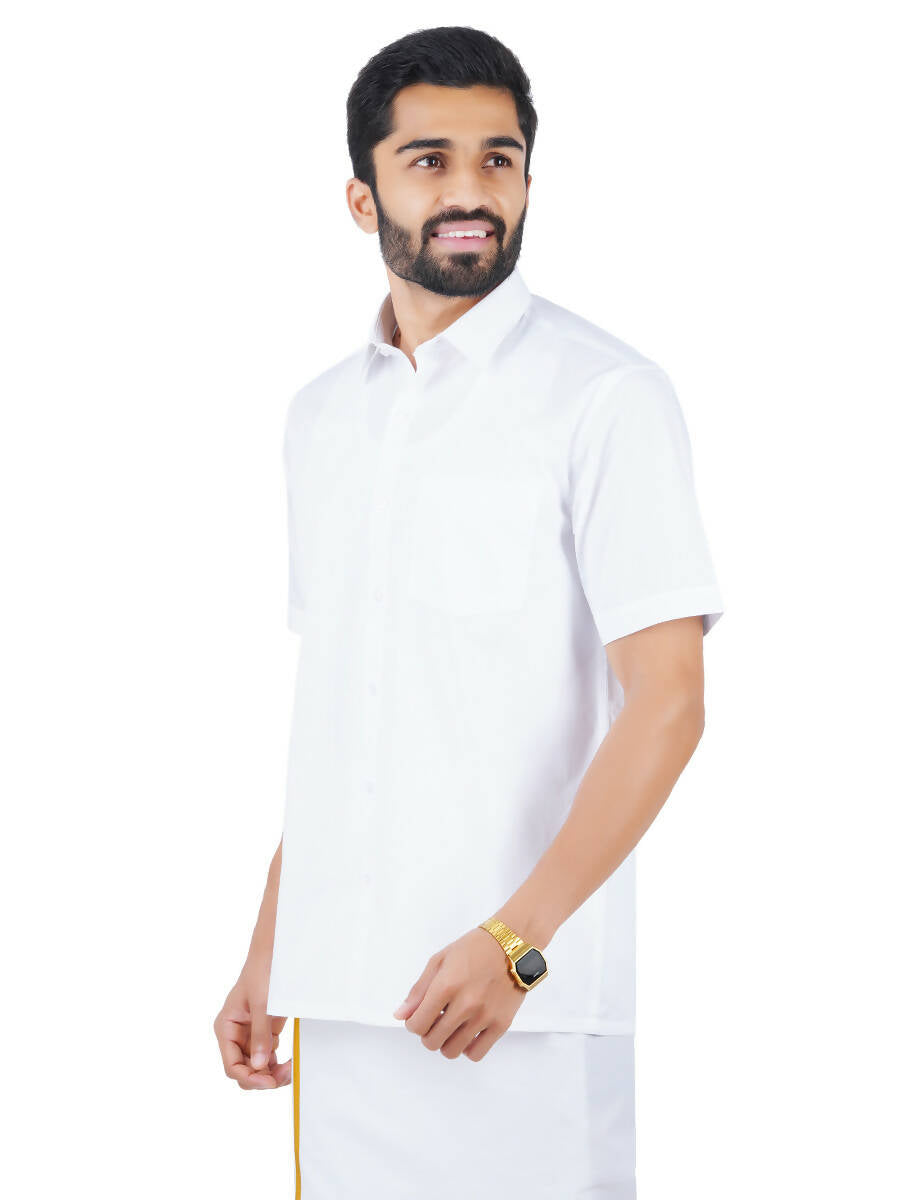 Ramraj Cotton Mens Half Sleeve Royal Cotton White Shirt 
