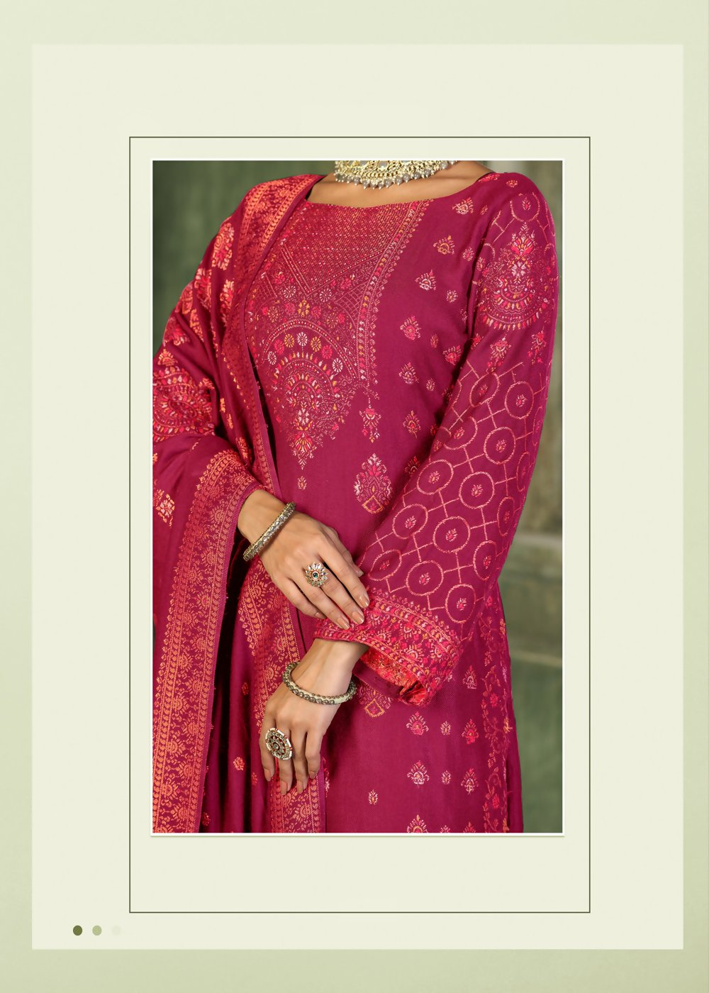 Red Viscose Pasmina Mina Work Kurta & Bottom with Dupatta - Natasha