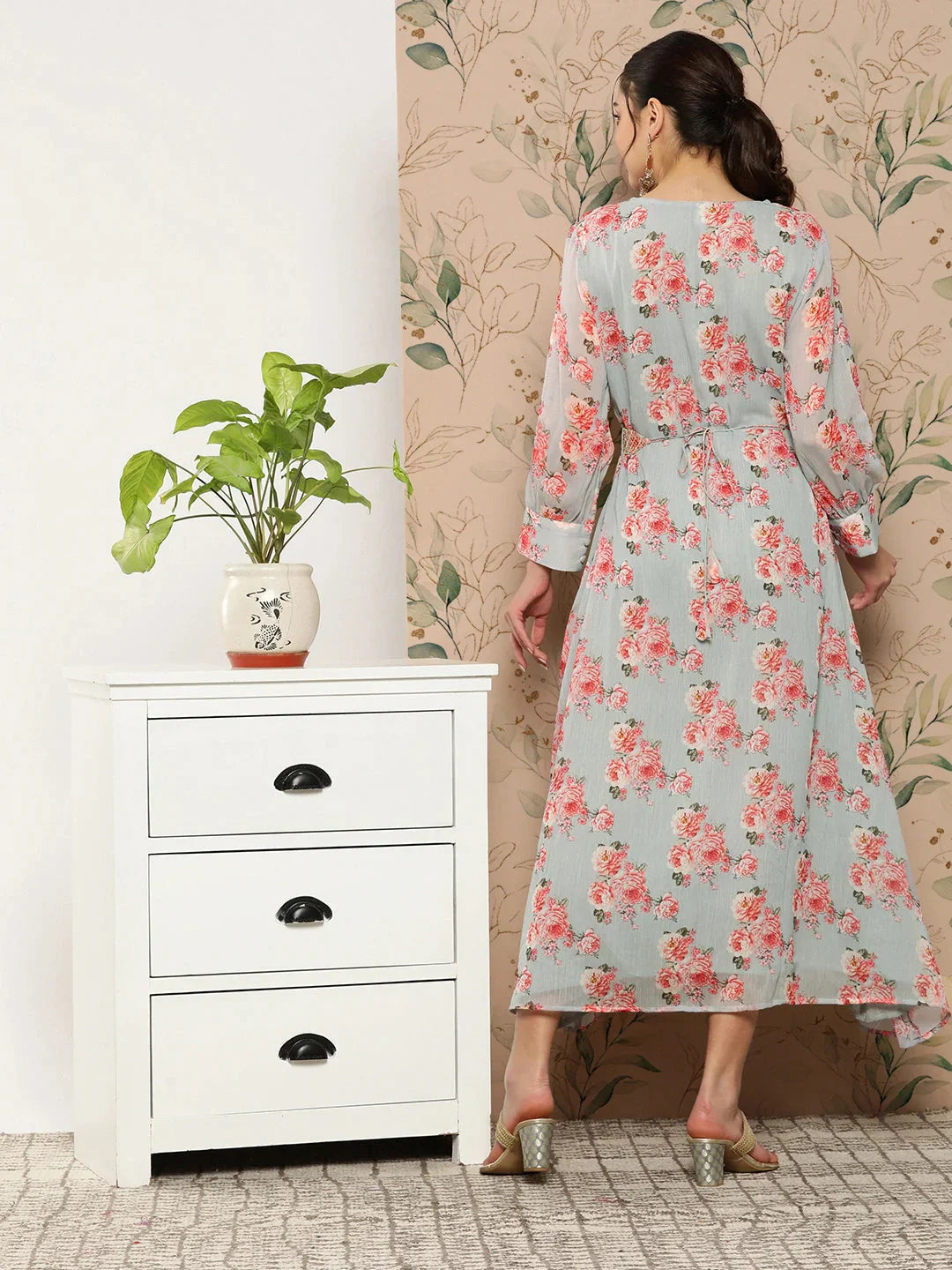 Yufta Floral Chiffon A-Line Midi Dress  Grab2Buy Yufta Grab2Buy