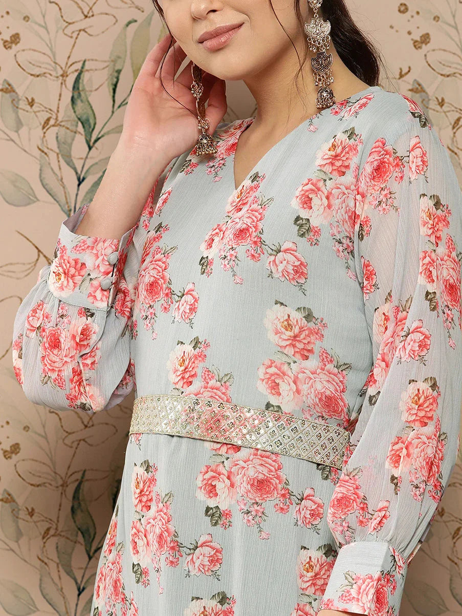 Yufta Floral Chiffon A-Line Midi Dress  Grab2Buy Yufta Grab2Buy