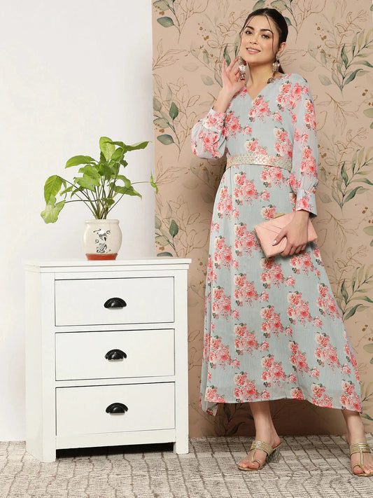 Yufta Floral Chiffon A-Line Midi Dress  Grab2Buy Yufta Grab2Buy
