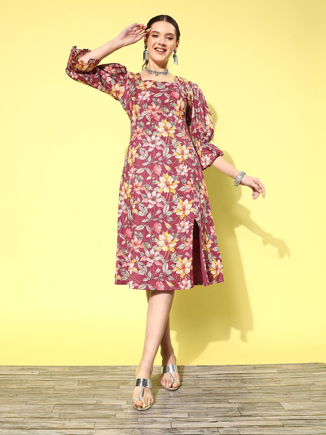Yufta Floral Cotton Midi Dress  Grab2Buy Yufta Grab2Buy