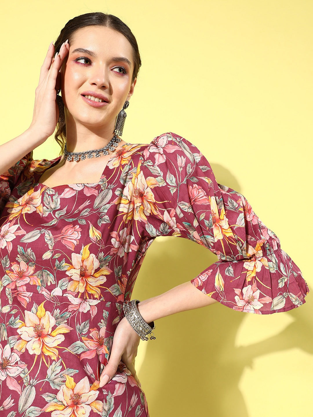 Yufta Floral Cotton Midi Dress  Grab2Buy Yufta Grab2Buy