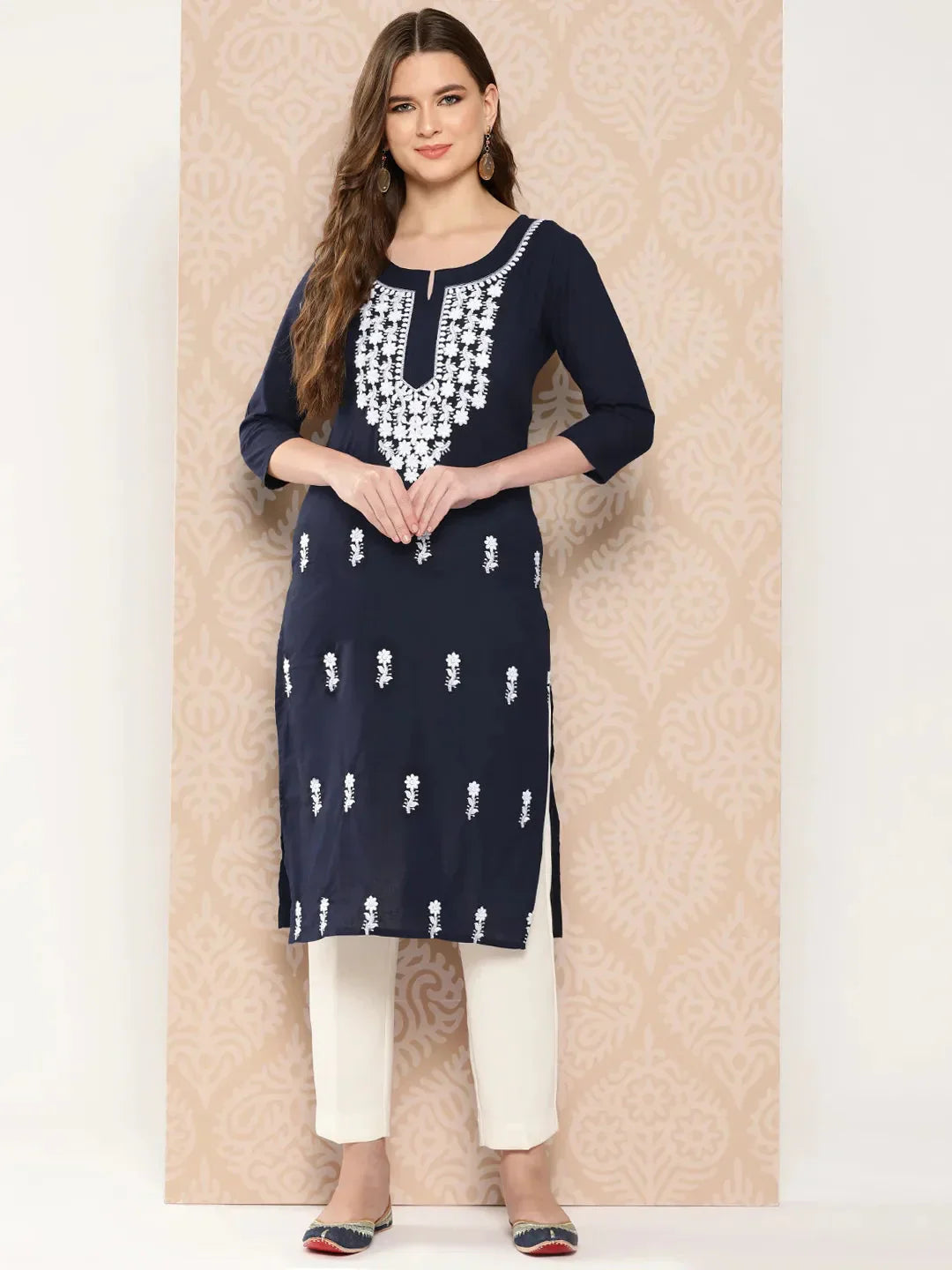 Yufta Floral Yoke Design Chikankari Kurta 