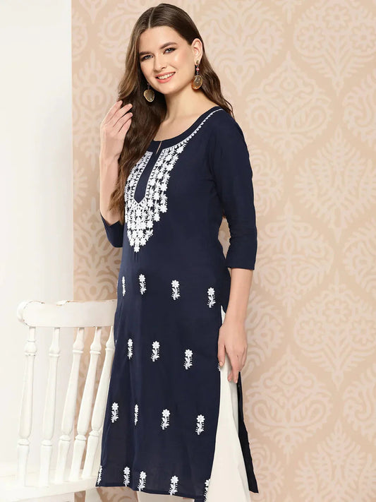 Yufta Floral Yoke Design Chikankari Kurta 