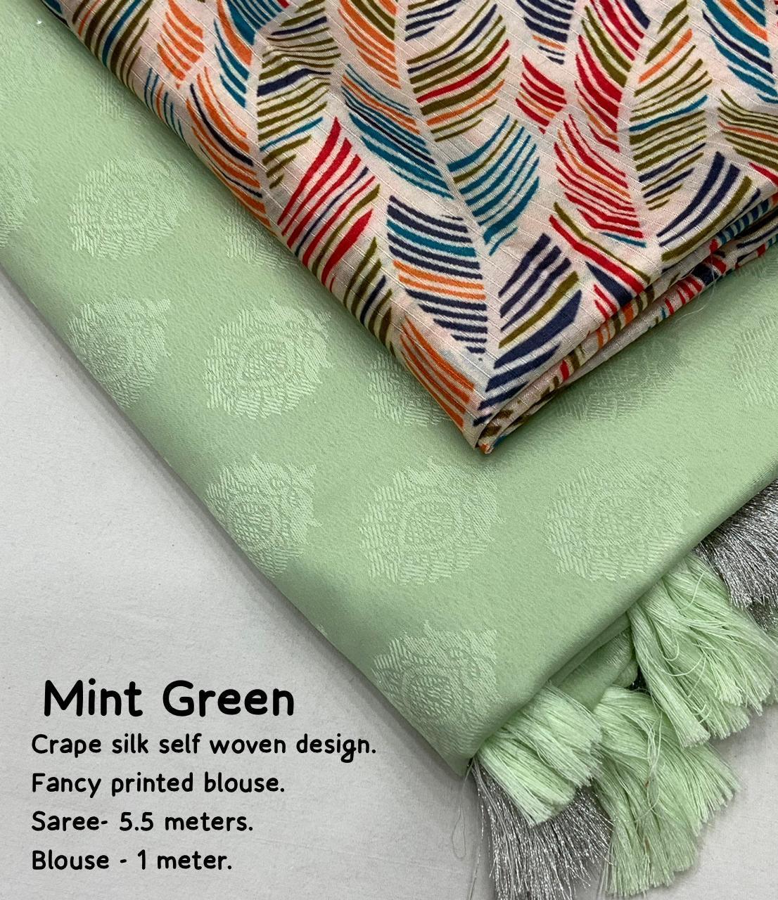 Green Poly Crepe Ethnic Motifs Saree with Unstitched Blouse - A2M