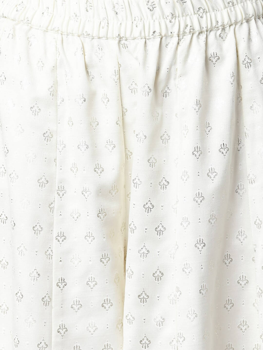 Janasya Women Off White & Silver Printed Kurta with Palazzos & Dupatta