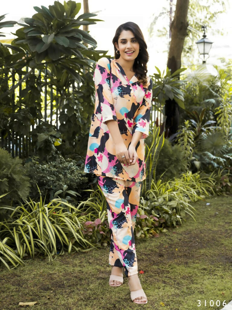 Casual Fashionable Multi Muslin Cotton co-ord set - Manya 