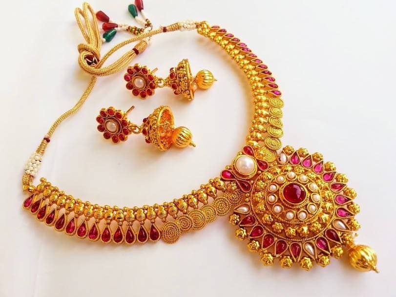 Pink & White Kemp Temple Necklace Set