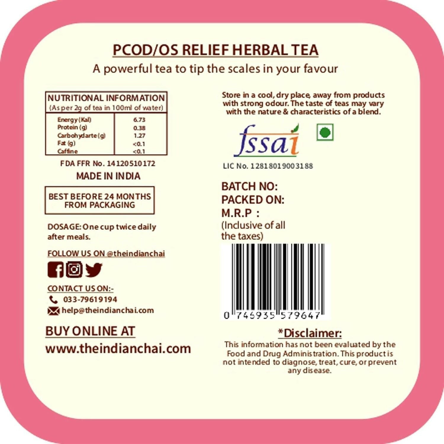 The Indian Chai - PCOS Relief Herbal Tea 