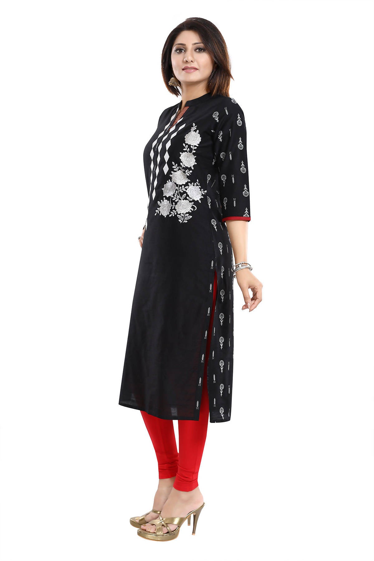 Snehal Creations Designer Long Raw Silk Embroidery Kurti