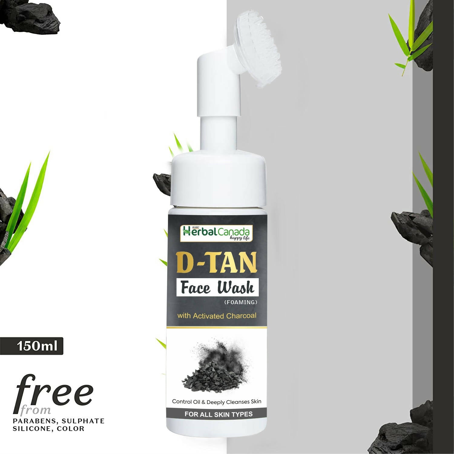 Herbal Canada D-Tan Foam Face Wash with Built in Face Brush 