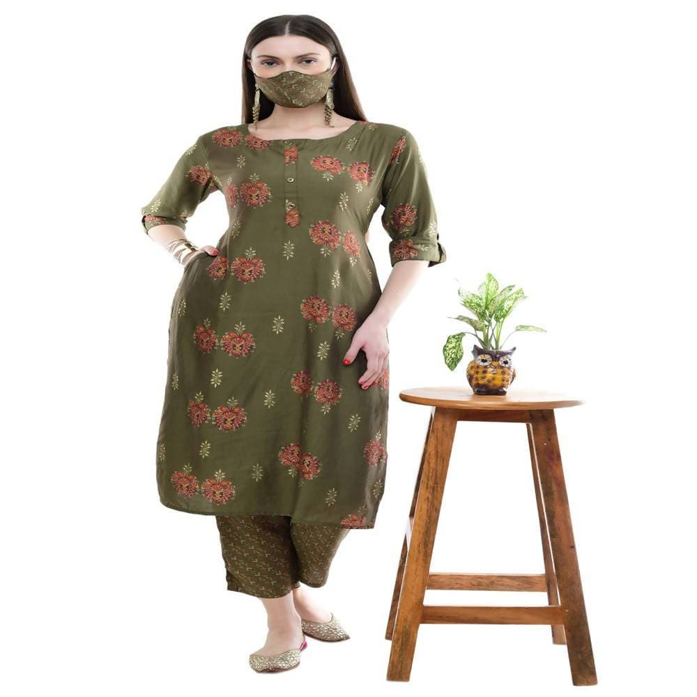 Lagi Women's Green Printed Straight Kurta & Pant (MC38A) 