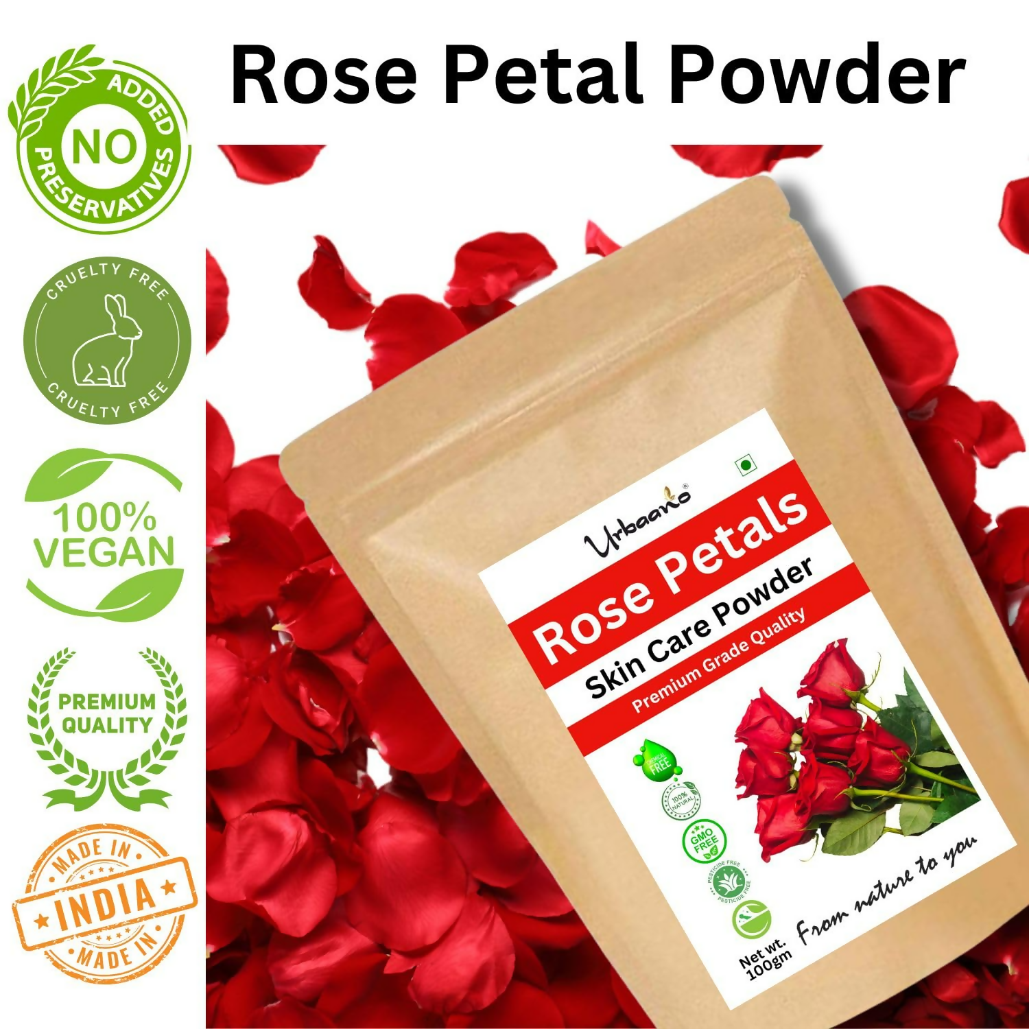 Urbaano Herbal Rose Petal Powder Double Filtered Natural Pure For Skin 