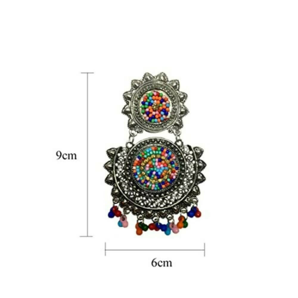 Tiaraa Multicolor Beaded Silver Oxidised Fashion Earrings - Grab2buy