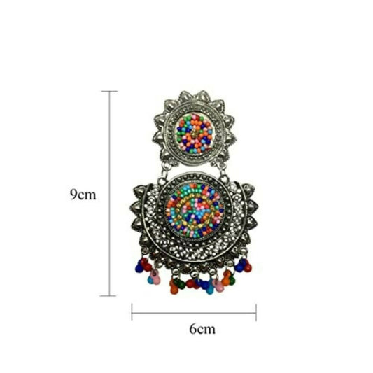 Tiaraa Multicolor Beaded Silver Oxidised Fashion Earrings - Grab2buy