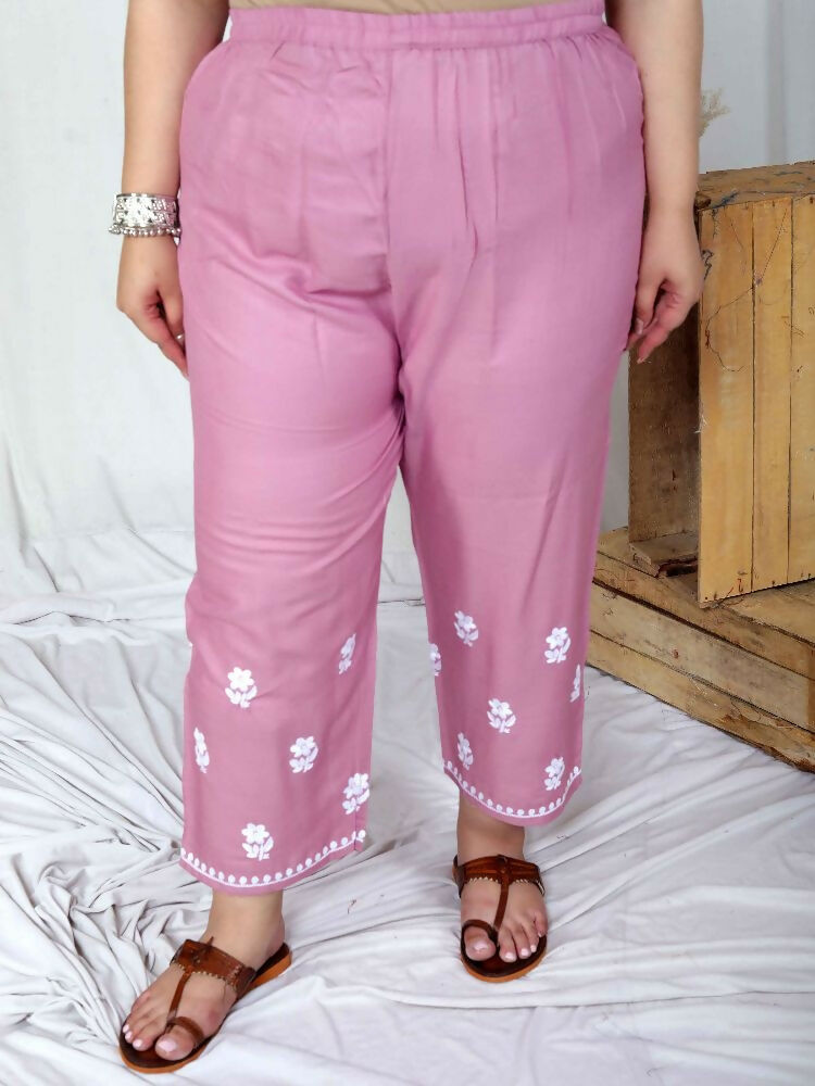 Miravan Womens Plus Size Pink Embroidered Kurta With Palazzo