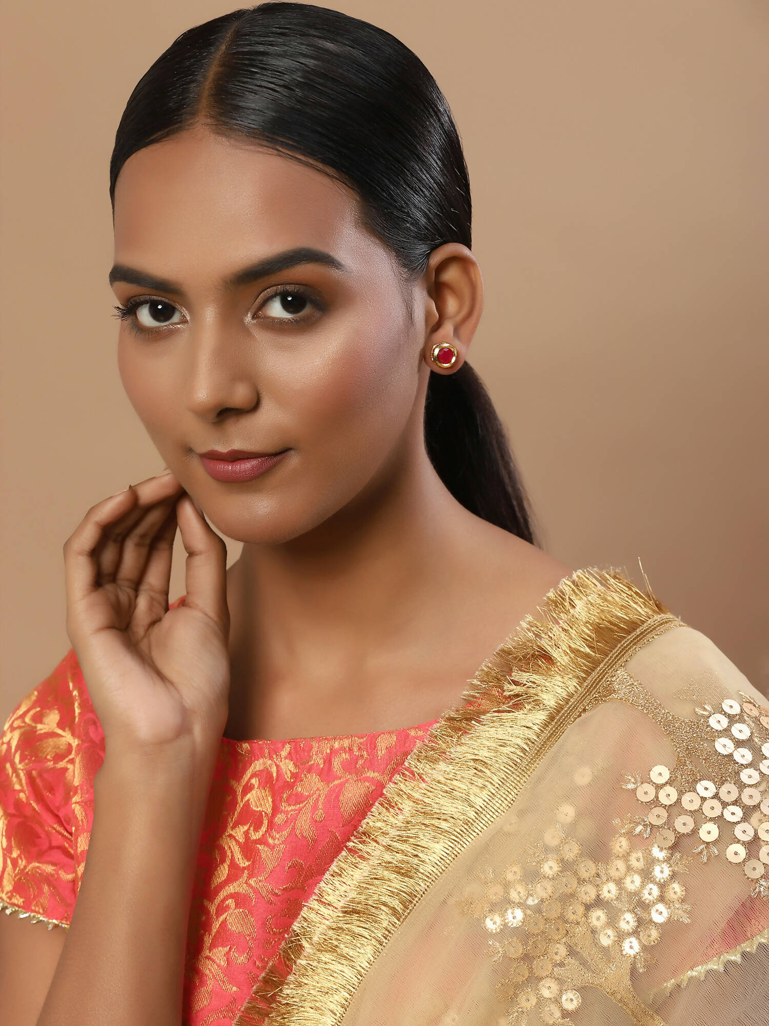 Maroon Circular Studs Earrings - Ruby Raang - Grab2buy